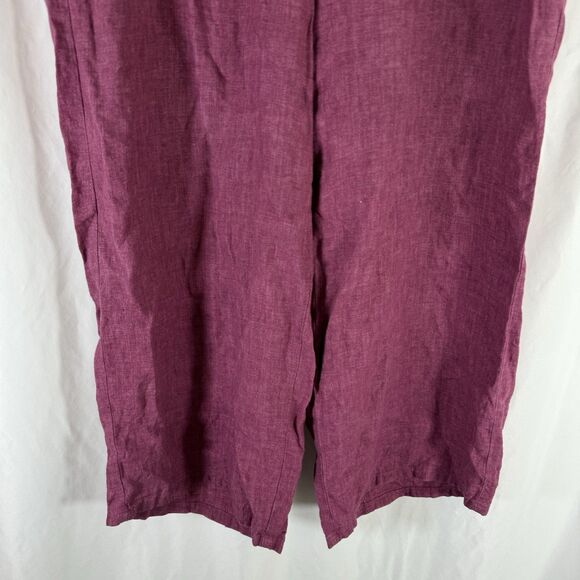 Eileen Fisher Organic Linen Pants Women's Large Purple Pull On Pockets Wide Leg - Picture 3 of 8